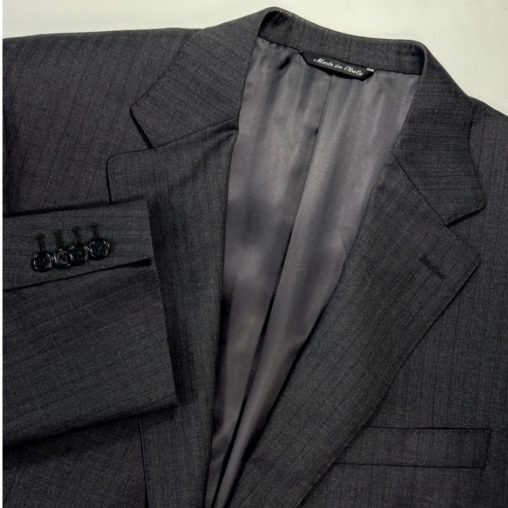 Canali Mens Pinstripe Blazer Charcoal Grey Pure Wool Water Resistant 56R Italy